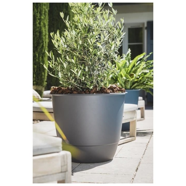Pot de fleurs d'extérieur JOY, Pot Rond, Coloris Granite - Ø48,8 x H