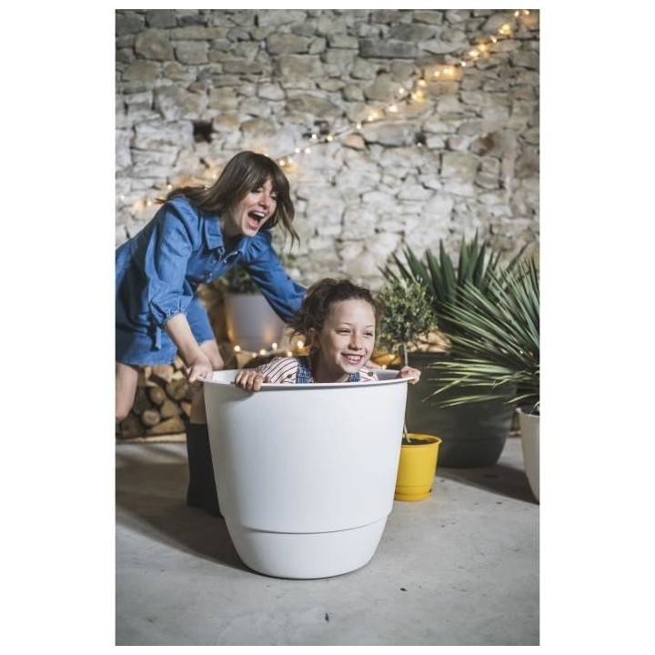 Pot de fleurs d'extérieur JOY, Pot Rond, Coloris Blanc - Ø48,8 x H.4