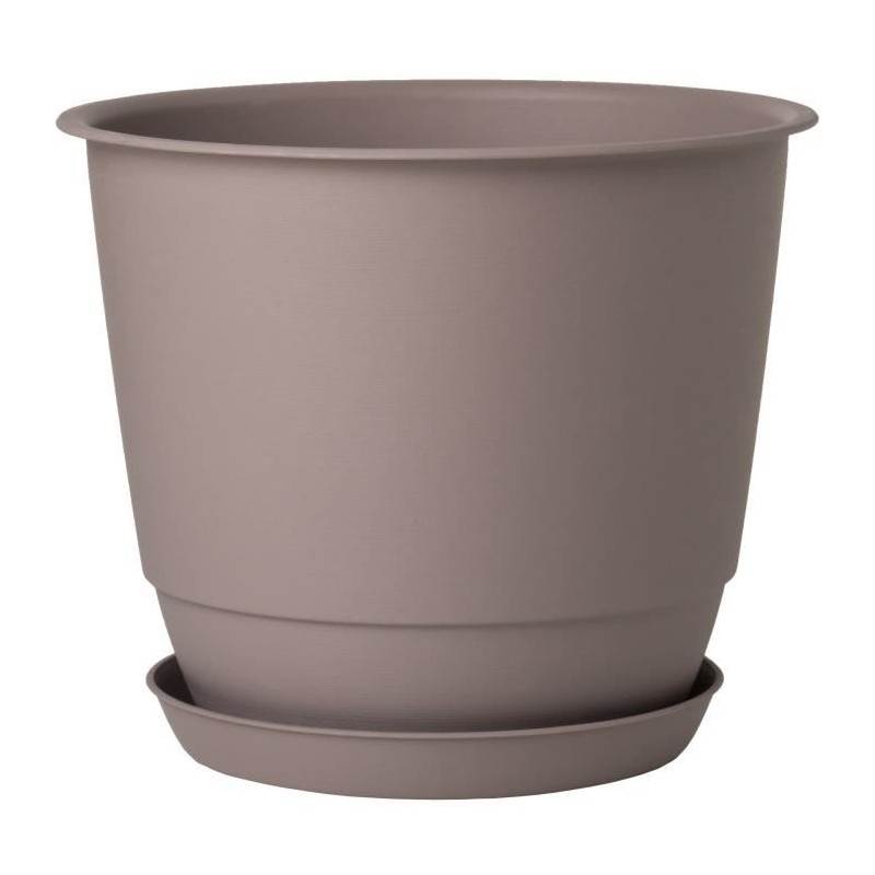 Pot de fleurs d'extérieur JOY - Pot Rond - Coloris Taupe - Ø58,8 x H.48,8 cm - 86,2 litres - Pot plastique recyclé - PoeTIC