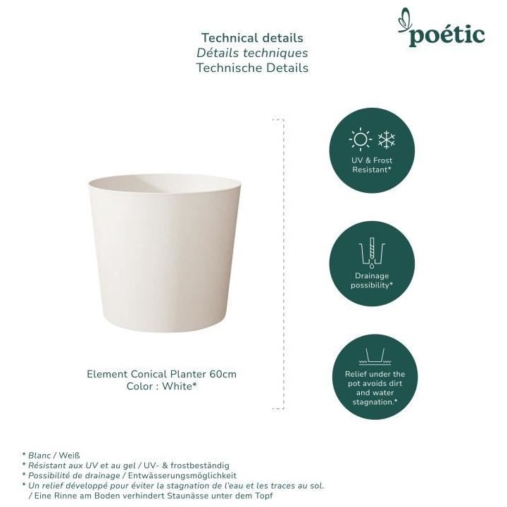 Pot de fleurs conique ELEMENT - Pour intérieur et extérieur - Finiti