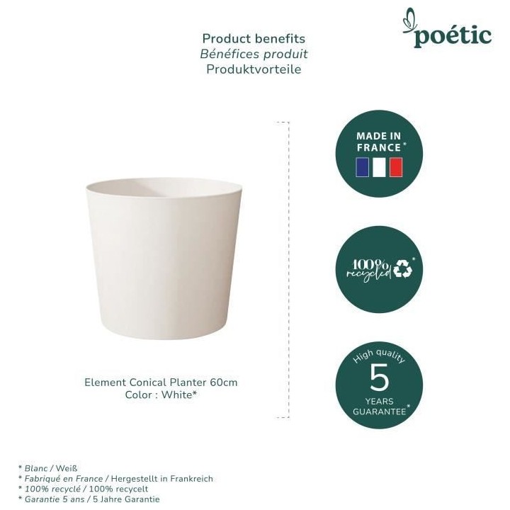 Pot de fleurs conique ELEMENT - Pour intérieur et extérieur - Finiti