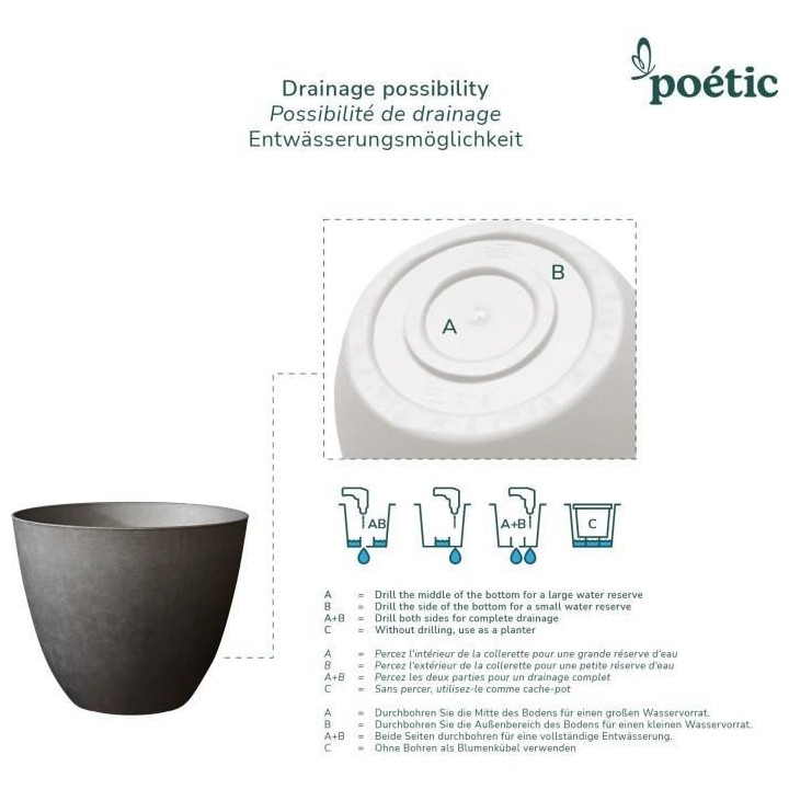 Pot de fleurs Rond d'extérieur ELEMENT, Coloris Ardoise, Ø30 cmx H.2