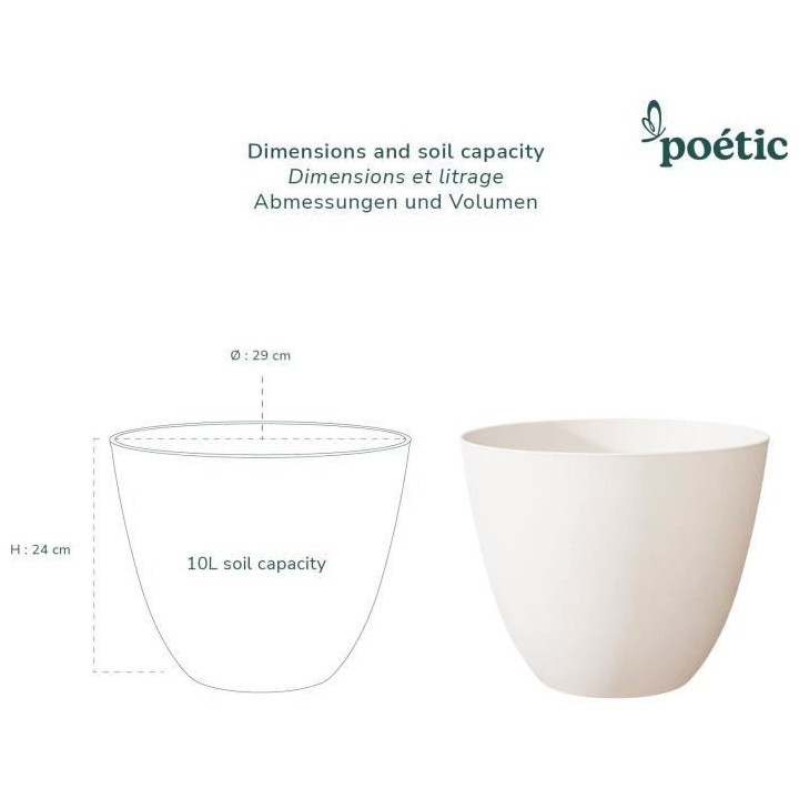 Pot de fleurs Rond d'extérieur ELEMENT, Coloris Blanc, Ø30 cmx H.23,