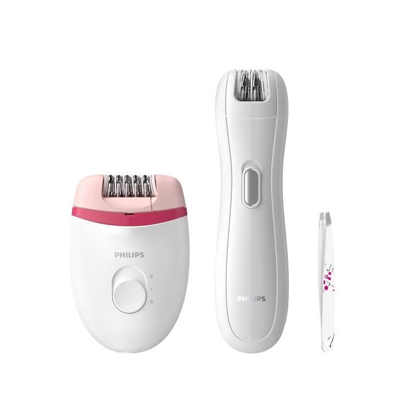 PHILIPS BRP506/00 Coffret Epilation Corps, Visage et Maillot - Epilateur électrique Satinelle Compact + Tondeuse zones sensible