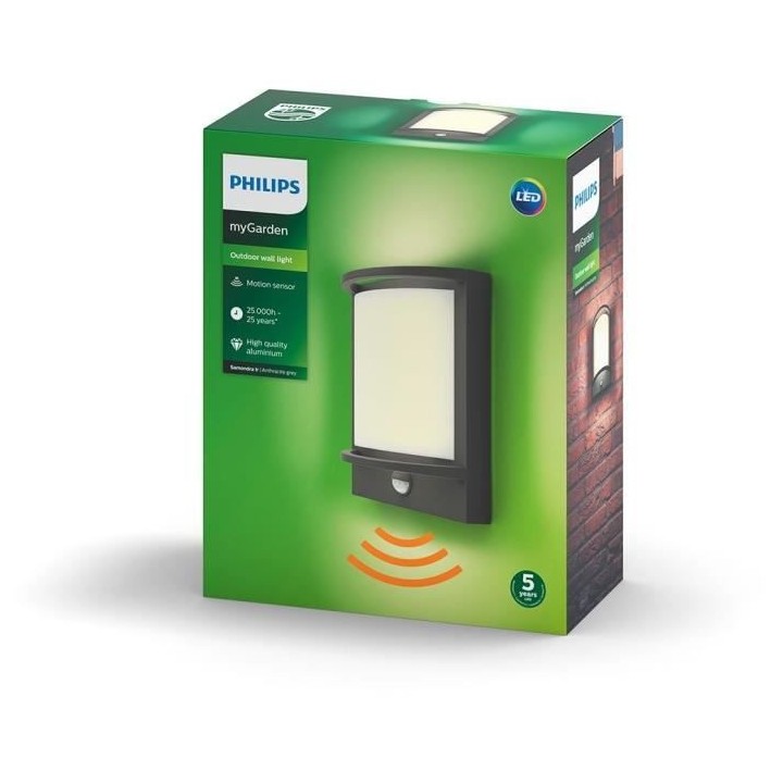 Applique murale PHILIPS Samondra - Détecteur infrarouge 1x12W - Anthr