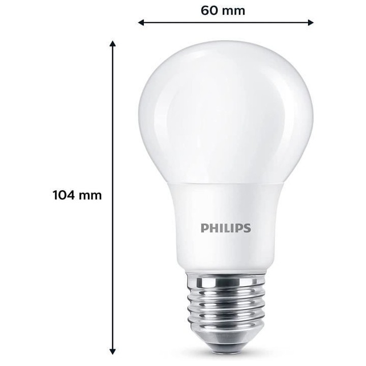 Philips, pack de 6 ampoules E27 LED 60W, blanc chaud