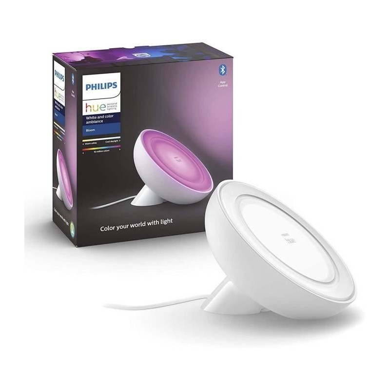 Philips Hue White & Color Ambiance, lampe Bloom, 4eme génération - Blanc, Bluetooth, fonctionne avec Alexa, Google, Homekit