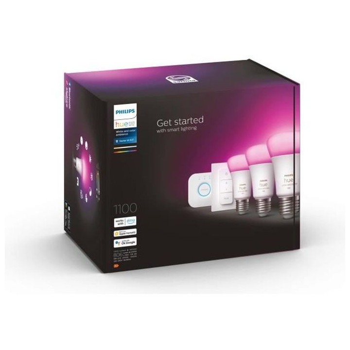PHILIPS Hue White & Color Ambiance - Kit de démarrage E27 x3 et tél