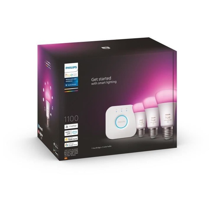 Philips Hue White and Color Ambiance, Kit de démarrage 3 ampoules E27