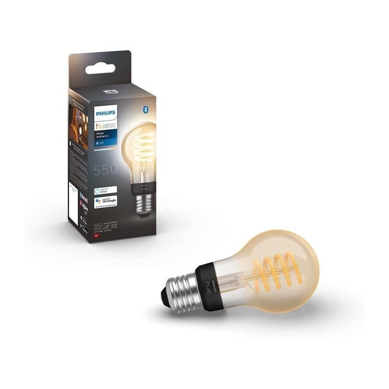 Philips Hue White Ambiance, ampoule LED connectée Filament E27, compatible Bluetooth, fonctionne avec Alexa, Google et Homekit