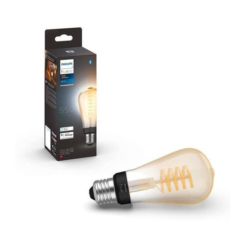 Philips Hue White Ambiance, ampoule LED connectée E27 Filament ST64, compatible Bluetooth, fonctionne avec Alexa, Google et Hom