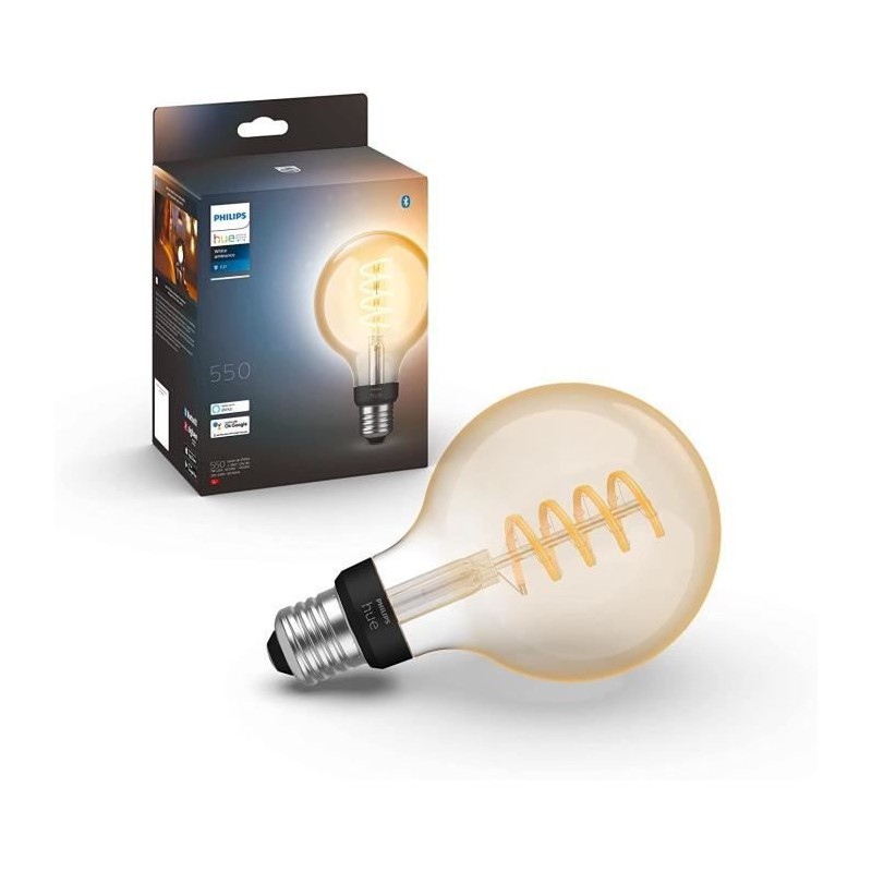 Philips Hue White Ambiance, ampoule LED connectée E27 Filament G93 Globe, Bluetooth, fonctionne avec Alexa, Google et Homekit