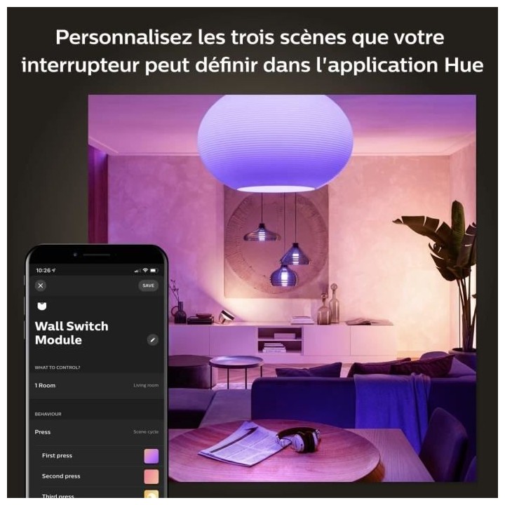 Philips Hue Module d'interrupteur mural, Pack de 2, Blanc, fonctionne