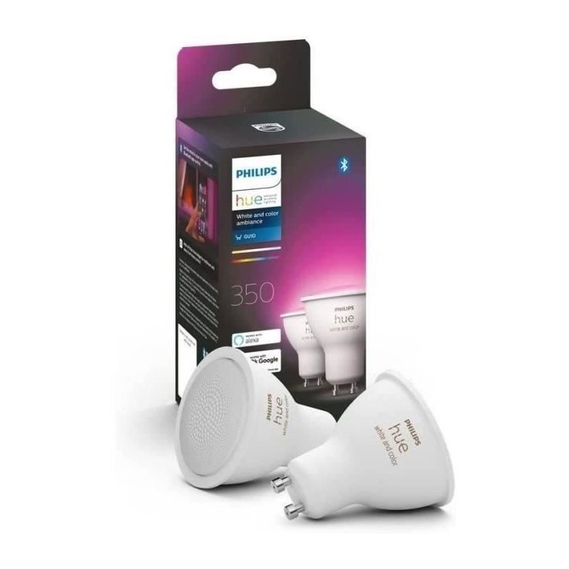 Philips Hue Ampoules LED Connectées White & Color Ambiance GU10, Bluetooth, pack de 2, fonctionne avec Alexa, Google et Homekit