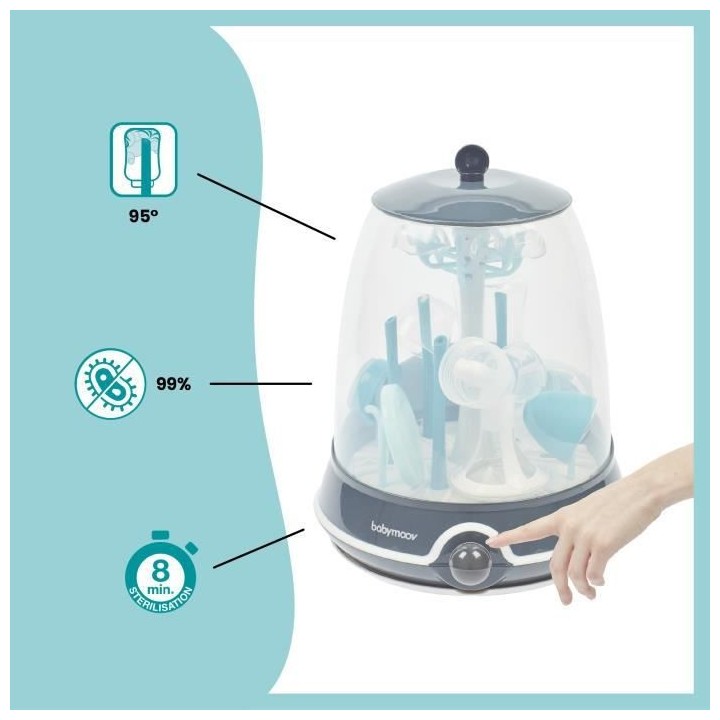 BABYMOOV Turbo Steam(+) - 2 en 1, Stérilisateur biberons vapeur et Eg