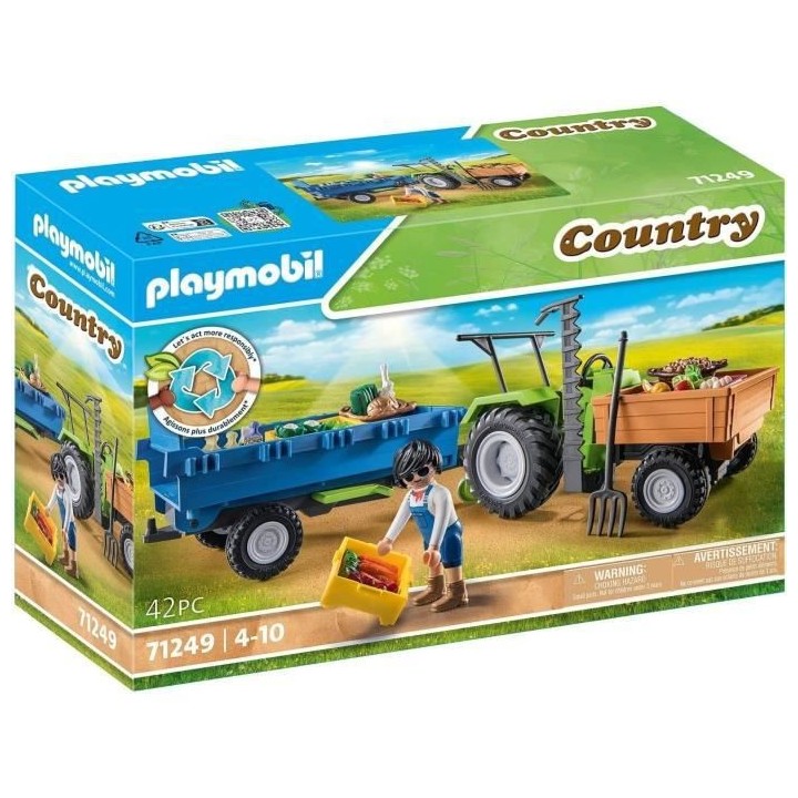 PLAYMOBIL - 71249 - Country La Ferme - Tracteur avec remorque