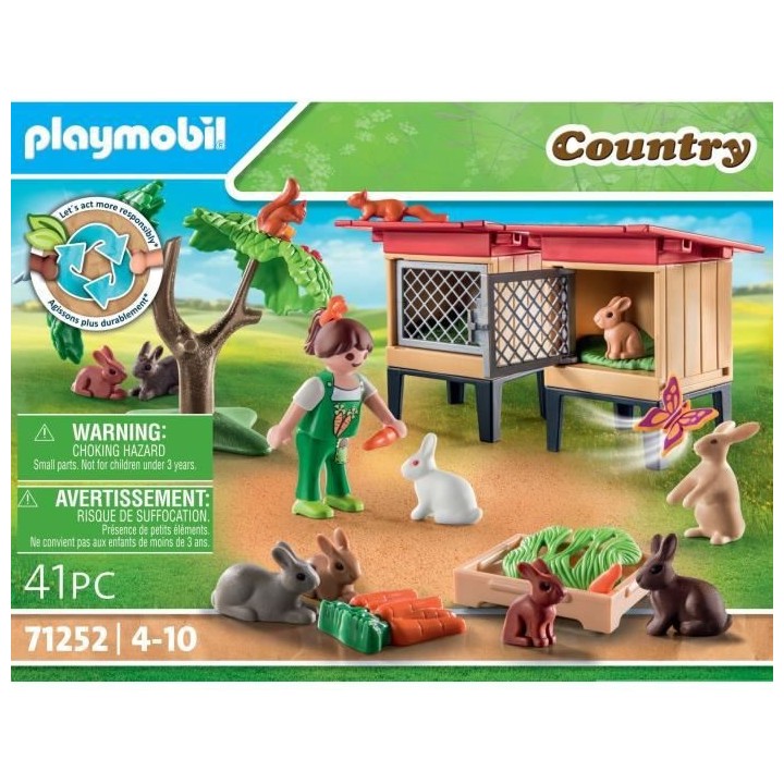 PLAYMOBIL - 71252 - Country La Ferme - Enfant avec enclos et lapins