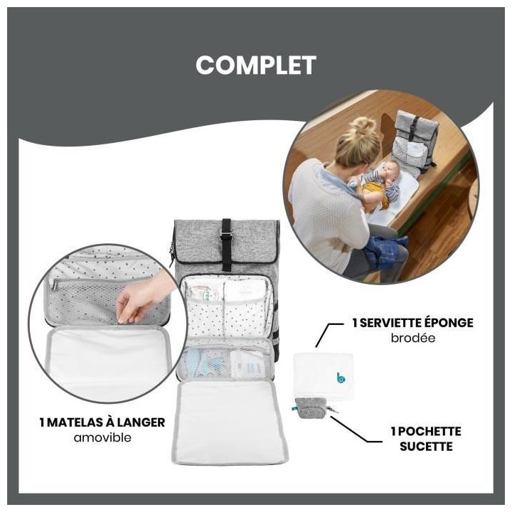 Babymoov Sac a dos a langer Le Sancy, Capacité ajustable 26 a 36L, Sm