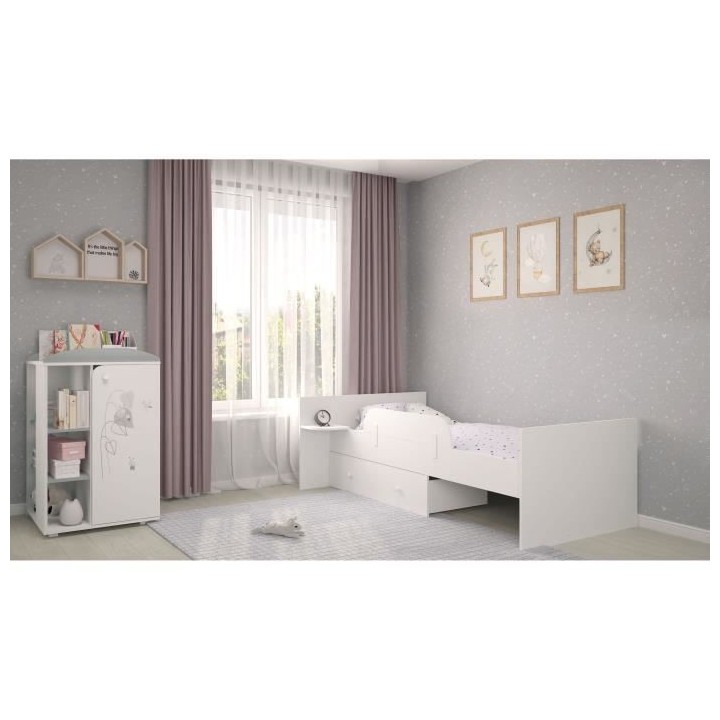 Polini - AMIS ZEN lit combiné évolutif amis blanc/gris de 60x120 cm
