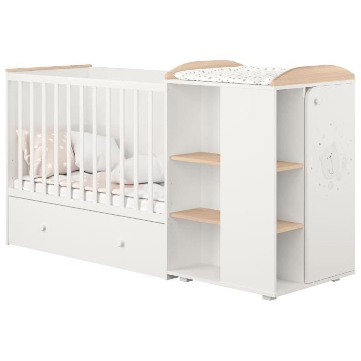 Polini - lit combine évolutif Teddy blanc/naturel de 60x120 cm a 90x1