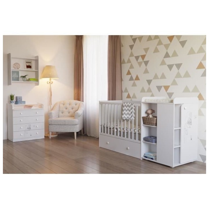 POLINI KIDS AMIS ZEN Commode a langer VOLGA 4 tiroirs avec plan a lang