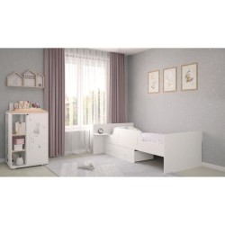 Polini - lit combiné évolutif amis blanc/naturel de 60x120 cm a 90x190cm - Tiroir, sommier, barriere de lit et tablette inclus