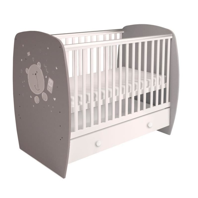 POLINI KIDS OURSON TEDDY Lit NEVA 120*60 avec tiroir blanc/gris