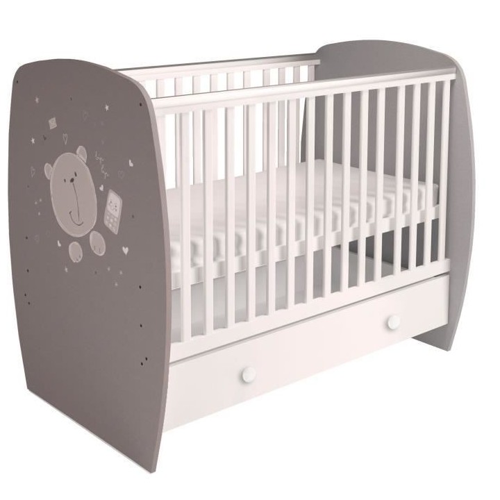 POLINI KIDS OURSON TEDDY Lit NEVA 120*60 avec tiroir blanc/gris