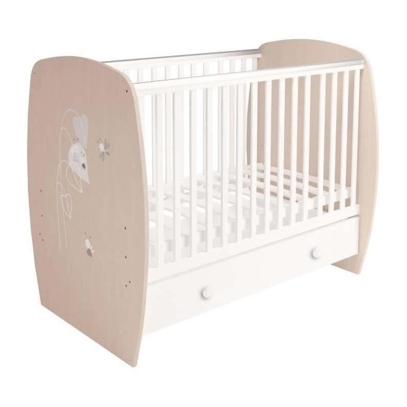 POLINI KIDS AMIS ZEN Lit NEVA 120*60 avec tiroir blanc/naturel