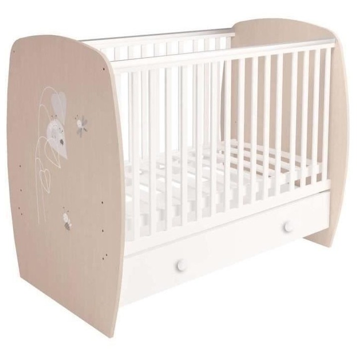 POLINI KIDS AMIS ZEN Lit NEVA 120*60 avec tiroir blanc/naturel