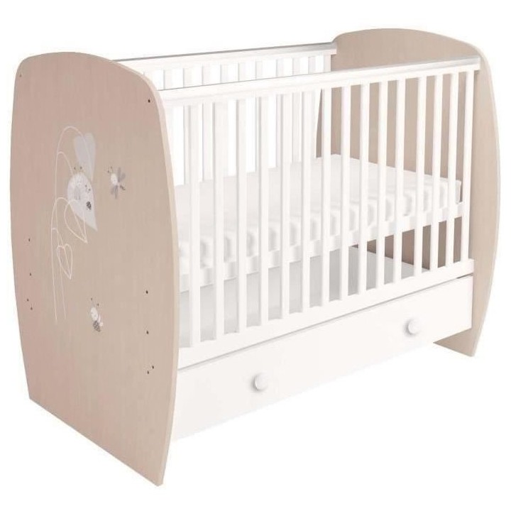POLINI KIDS AMIS ZEN Lit NEVA 120*60 avec tiroir blanc/naturel