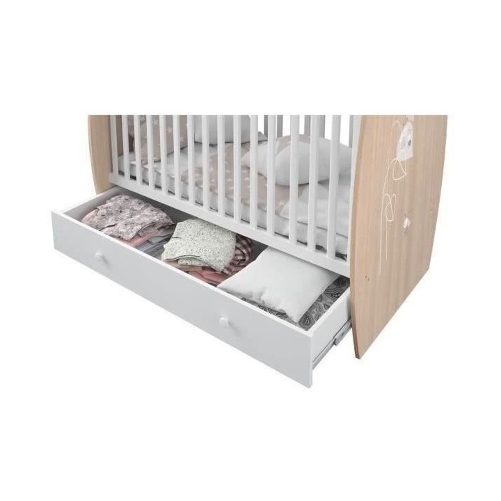 POLINI KIDS AMIS ZEN Lit NEVA 120*60 avec tiroir blanc/naturel