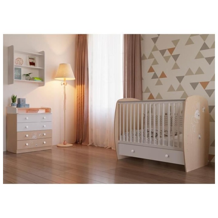 POLINI KIDS AMIS ZEN Lit NEVA 120*60 avec tiroir blanc/naturel