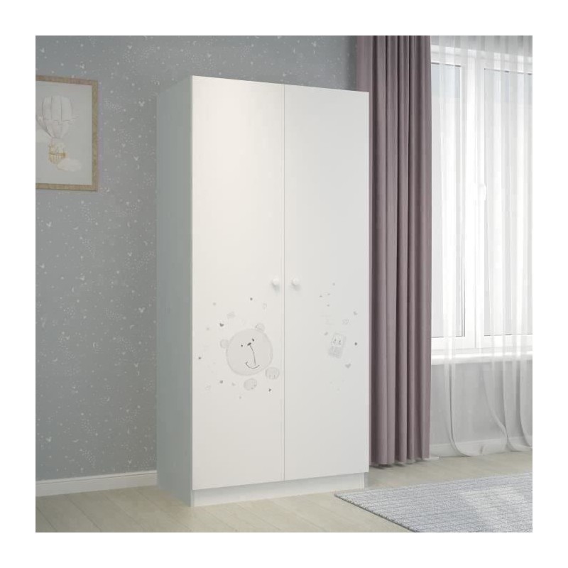 POLINI KIDS OURSON TEDDY Armoire NINA 2 portes avec penderie blanc/gris - Hauteur 190 cm