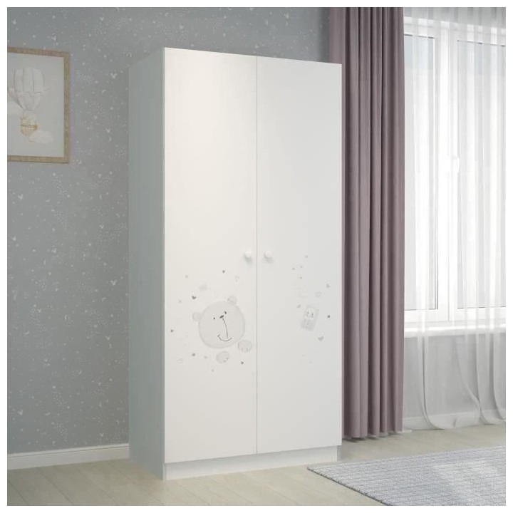 POLINI KIDS OURSON TEDDY Armoire NINA 2 portes avec penderie blanc/gri