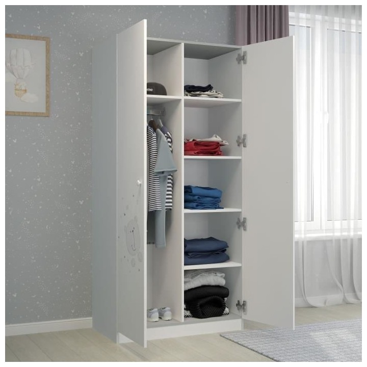 POLINI KIDS OURSON TEDDY Armoire NINA 2 portes avec penderie blanc/gri