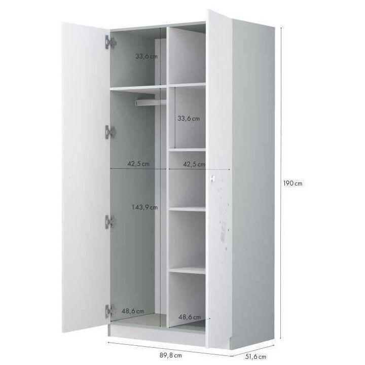 POLINI KIDS OURSON TEDDY Armoire NINA 2 portes avec penderie blanc/gri