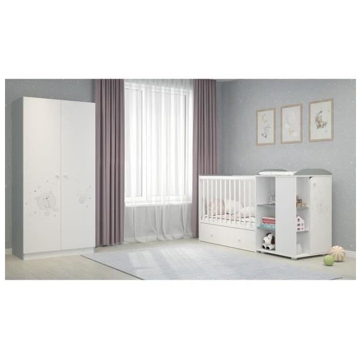 POLINI KIDS OURSON TEDDY Armoire NINA 2 portes avec penderie blanc/gri