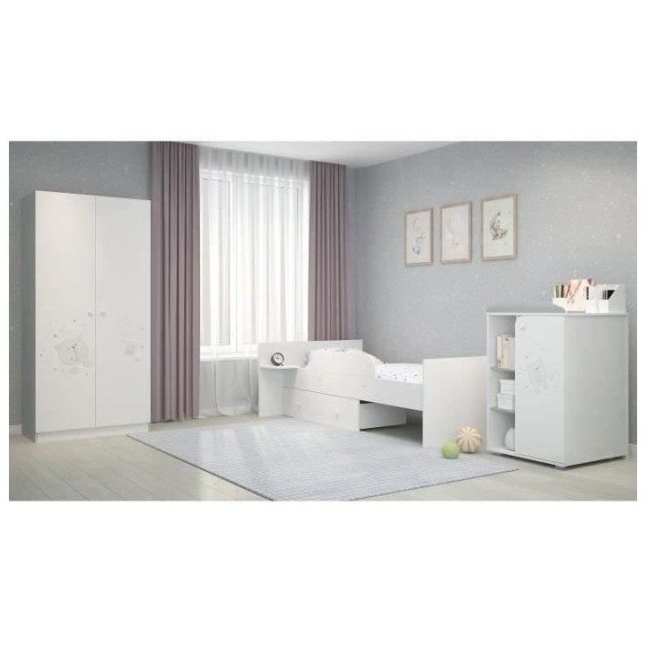POLINI KIDS OURSON TEDDY Armoire NINA 2 portes avec penderie blanc/gri