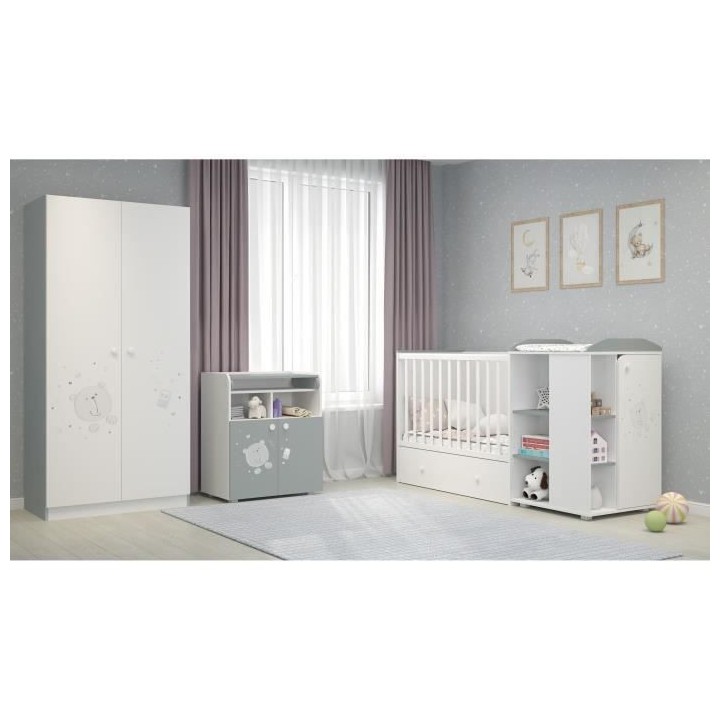 POLINI KIDS OURSON TEDDY Armoire NINA 2 portes avec penderie blanc/gri
