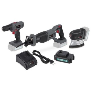 POWERPLUS Perceuse/Visseuse + Scie sauteuse + Ponceuse + Batterie + Ch