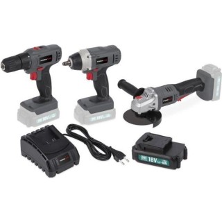 POWERPLUS Perceuse/Visseuse + Meuleuse d'angle + Clé a choc + Batteri
