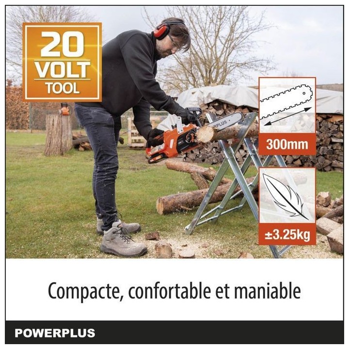 Powerplus Dual Power Tronçonneuse a Batterie POWDPG7570 - 20 V, Guide