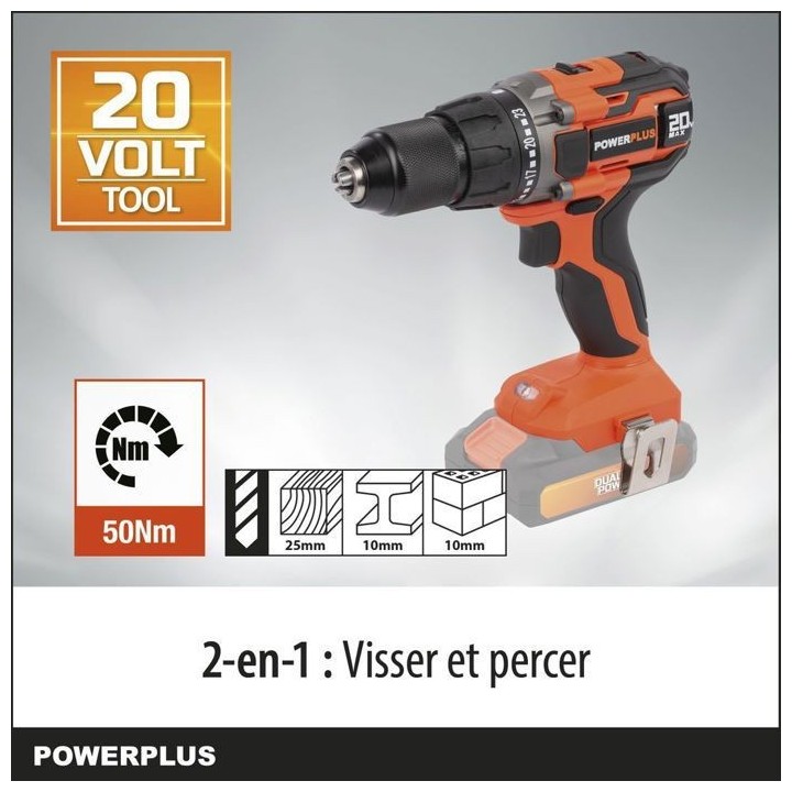 Perceuse visseuse sans fil 20V 50Nm - DUAL POWER POWDP15100 - Livrée