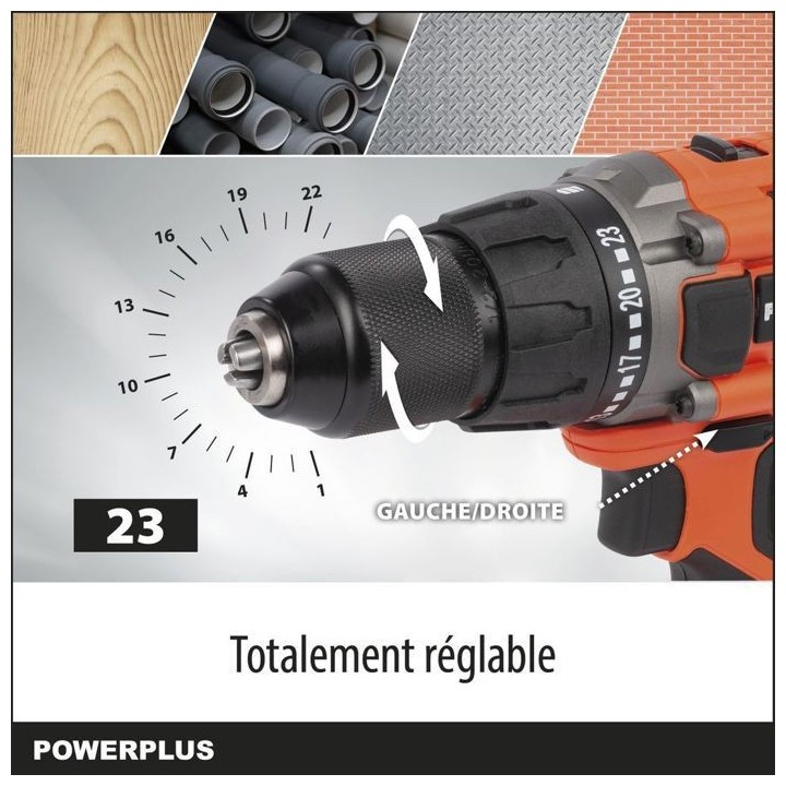 Perceuse visseuse sans fil 20V 50Nm - DUAL POWER POWDP15100 - Livrée