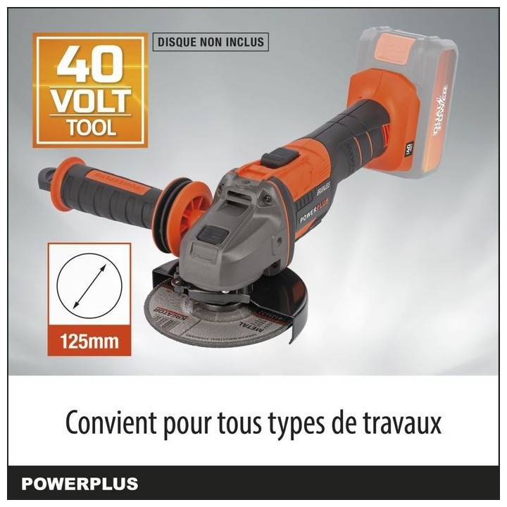 Meuleuse d'angle sans fil 40V 125mm BRUSLESS - DUAL POWER POWDP35170 -