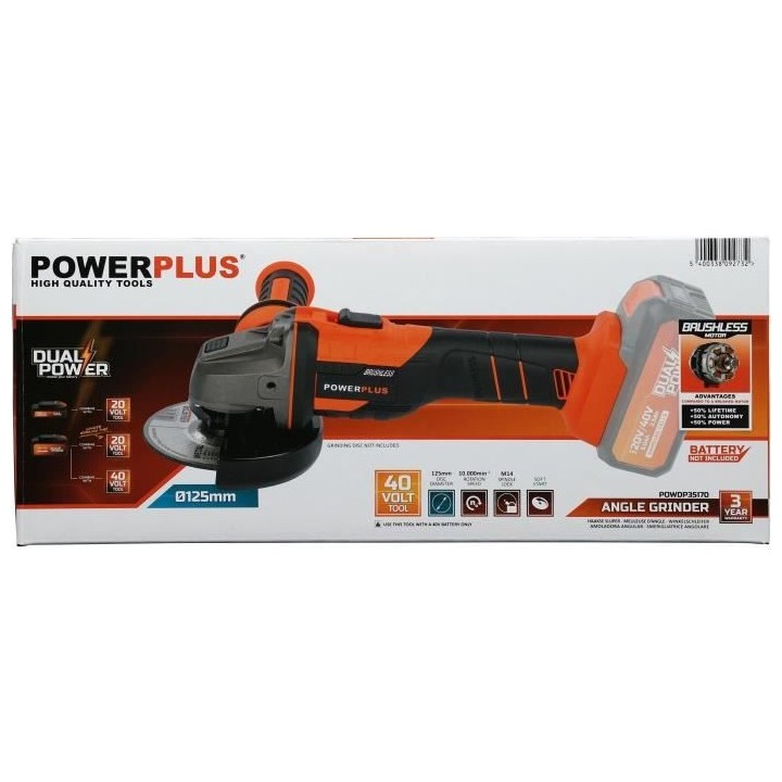 Meuleuse d'angle sans fil 40V 125mm BRUSLESS - DUAL POWER POWDP35170 -