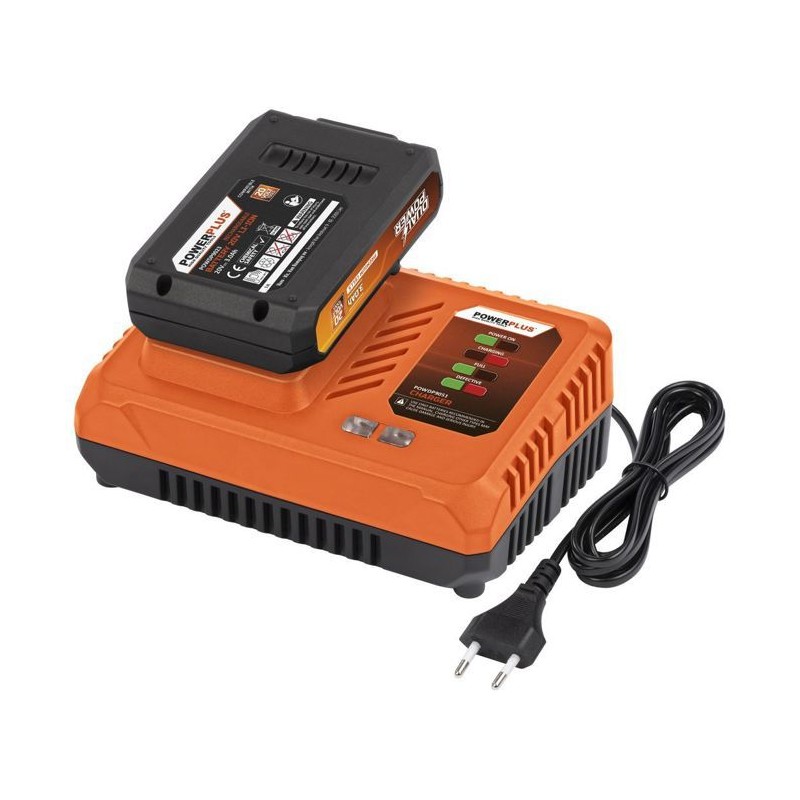 Pack batterie + chargeur 20V Dual Power POWDP9063 - Chargeur rapide 4 Ah, Batterie 20 V 3 Ah