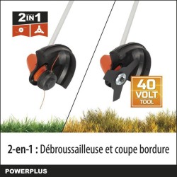 Dual Power Débroussailleuse a Batterie POWDPG7551 - Coupe-Bordure sans Fil de 40 V, sans Batterie ni Chargeur