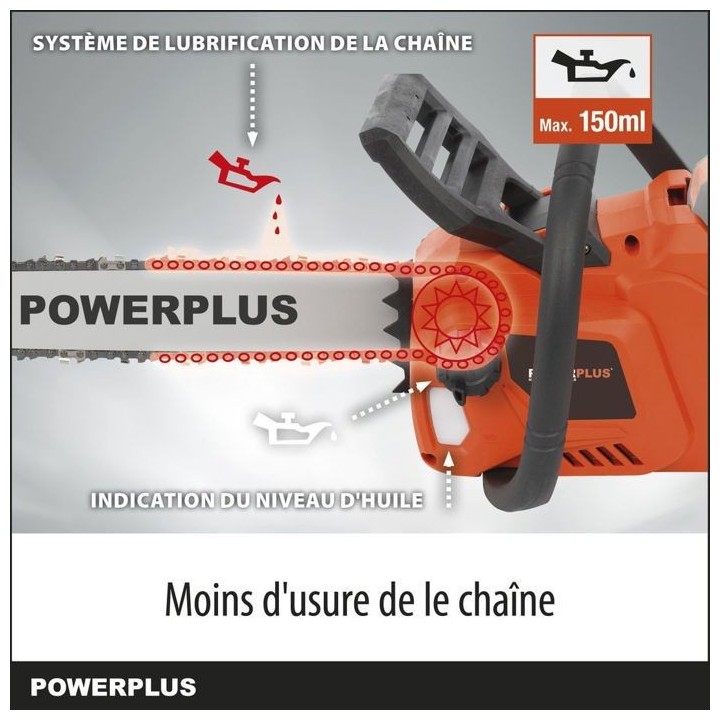 Powerplus Dual Power Tronçonneuse a Batterie POWDPGSET33 - 40 V,Guide